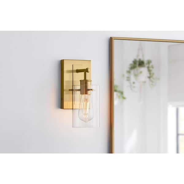 Hampton Bay Regan 4.5 in. 1-Light Brushed Gold Vanity Light with Clear Glass Shade
