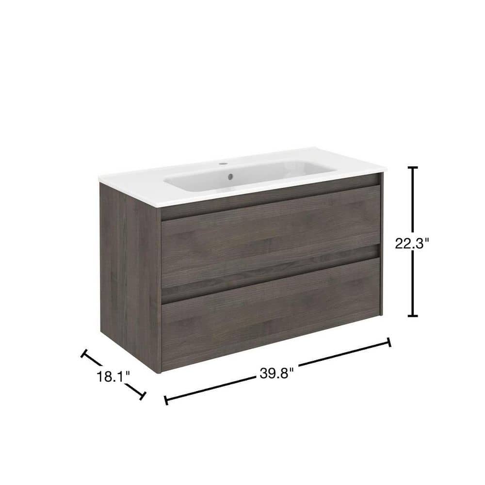 Ambra 40-Inch White Ceramic Wall-Mount Vanity