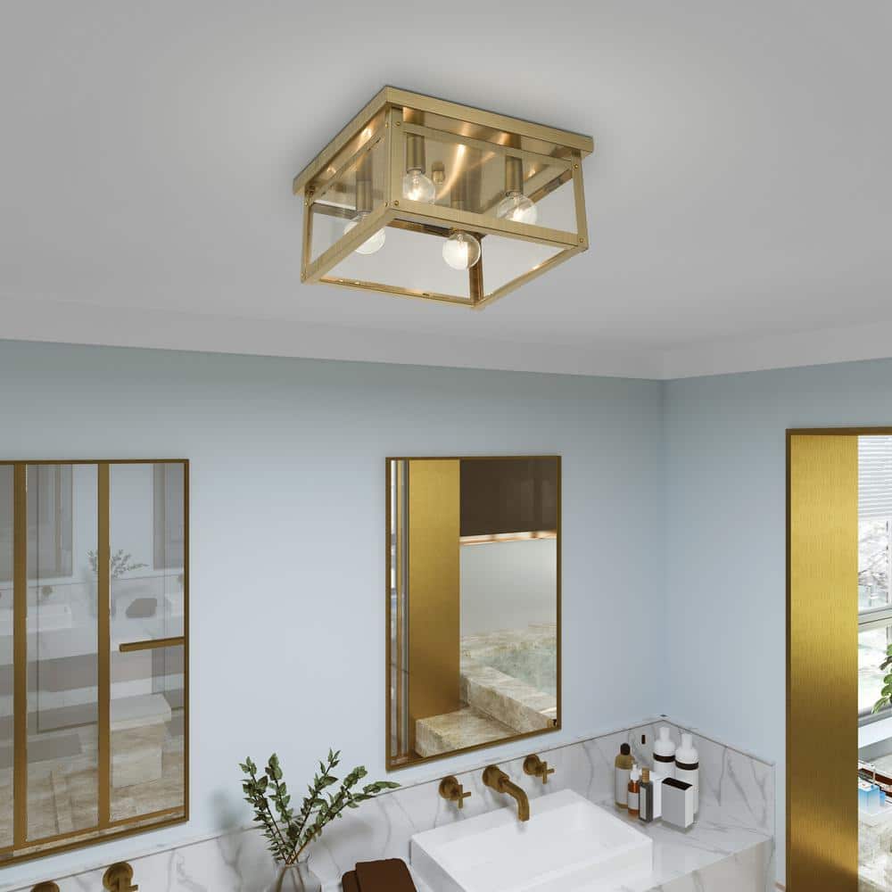 Milford Antique Brass 4-Light Clear Glass Flush Mount