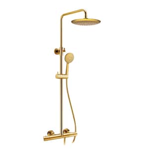 Downpour 5-Spray Patterns with 9.5 in. Wall Mount Rainfall Dual Shower Head in Brushed Gold