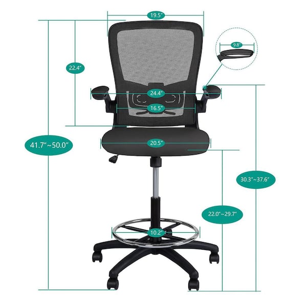 HOMESTOCK Black Mesh Drafting Chair Tall Office Chair for Standing Desk  with Breathable Mesh Lumbar Support, Ergonomic Chair 99770 - The Home Depot