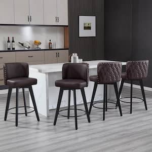 27.5 in. Brown Faux Leather Upholstered Wooden Counter Height Bar Stool Swivel Counter Stool (Set of 4)
