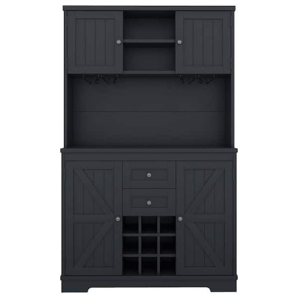 XUJMK 47 in. W x 16 in. D x 74 in. H Black Linen Cabinet, Coffee Bar Cabinet Kitchen Cabinet with Storage, Wine Cabinet