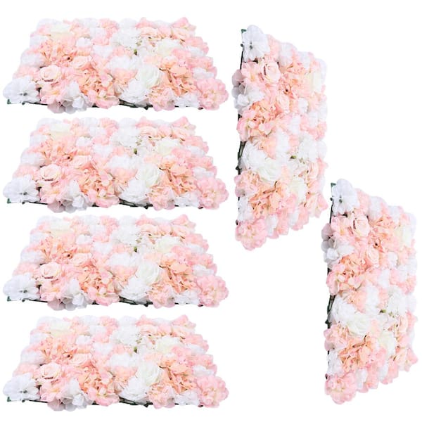 YIYIBYUS 6-Piece Pink and White Artificial Silk Rose Wall Flowers Panel for Wedding Decor