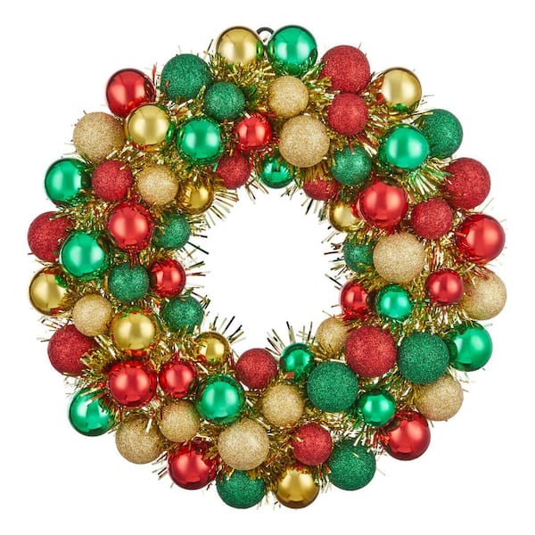 Home Accents Holiday 18 in Red Green Gold Ornament Wreath