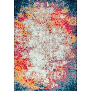 Contemporary Pop Modern Abstract Cream/Blue 4 ft. x 6 ft. Area Rug