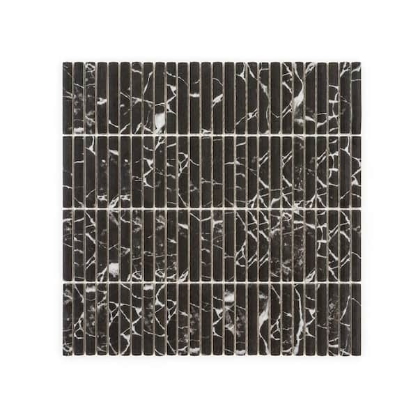 Jeffrey Court Doric Marquina 11.5 in. x 11.875 in. Stack Black Matte ...