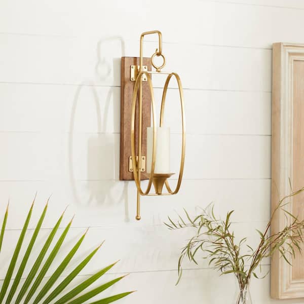 Litton Lane 24 in. Gold Metal Single Candle Wall Sconce