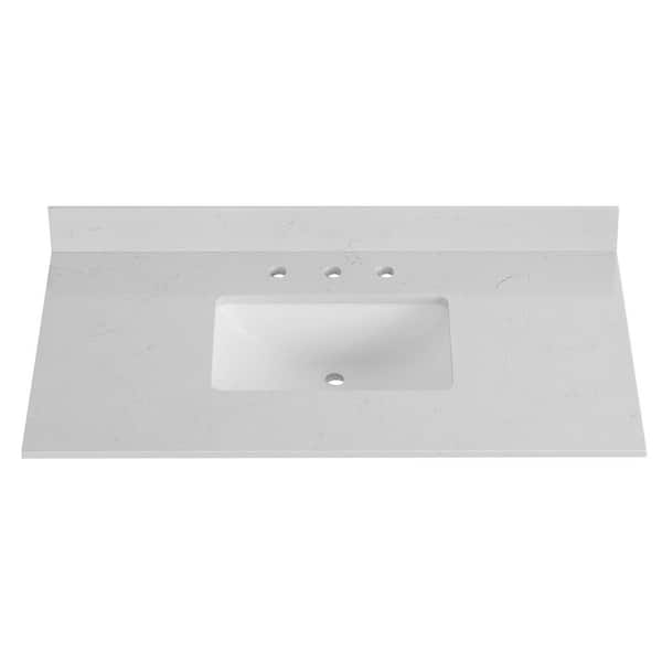 DELUXE DL LIVING 43 in. W. x 22 in. D Bianco Bella Quartz White Rectangular Single Sink Bathroom Vanity Top in White