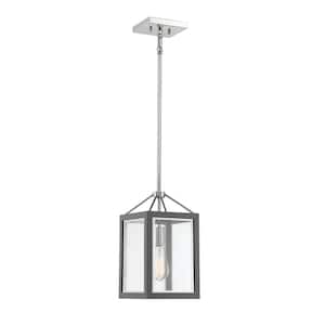 Carlton 1-Light Gray with Polished Nickel Accents Shaded Pendant Light