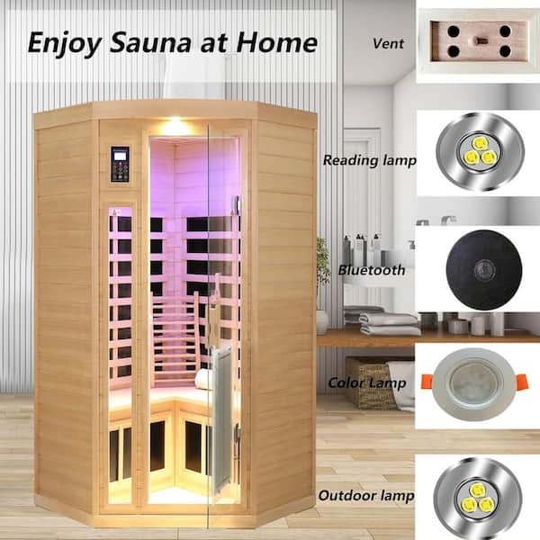 Moray 2-Person Indoor Hemlock Sauna with 8 Far-infrared Carbon Crystal Heaters and Chromotherapy
