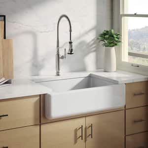 Whitehaven Undermount Cast Iron 33 in. Single Bowl Kitchen Sink in White with Tournant Faucet in Stainless Steel