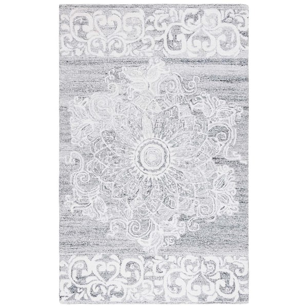 SAFAVIEH Abstract Ivory/Light Gray Doormat 3 ft. x 5 ft. Medallion Geometric Area Rug