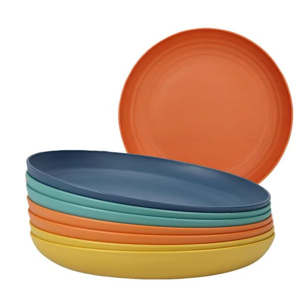 9 in. Wheat Straw Dinner Plates with Unbreakable and Kids Plate Set for Kitchen Use, Classic Bright (8-Pack)