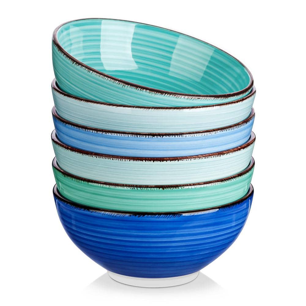 27 oz. Assorted Color Ceramic Stoneware Cereal Bowls, Dishwasher Safe (Set 