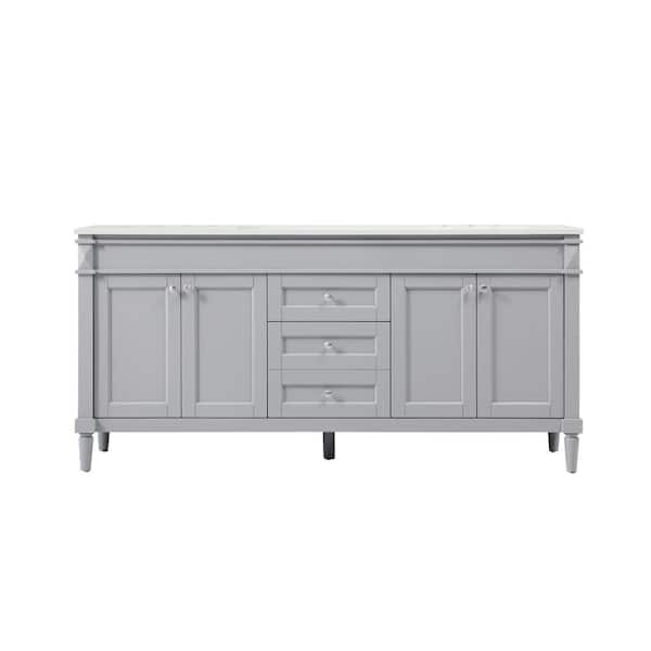 Unbranded Simply Living 72 in. W x 21 in. D x 35 in. H Bath Vanity in Grey with Ivory White Engineered Marble Top
