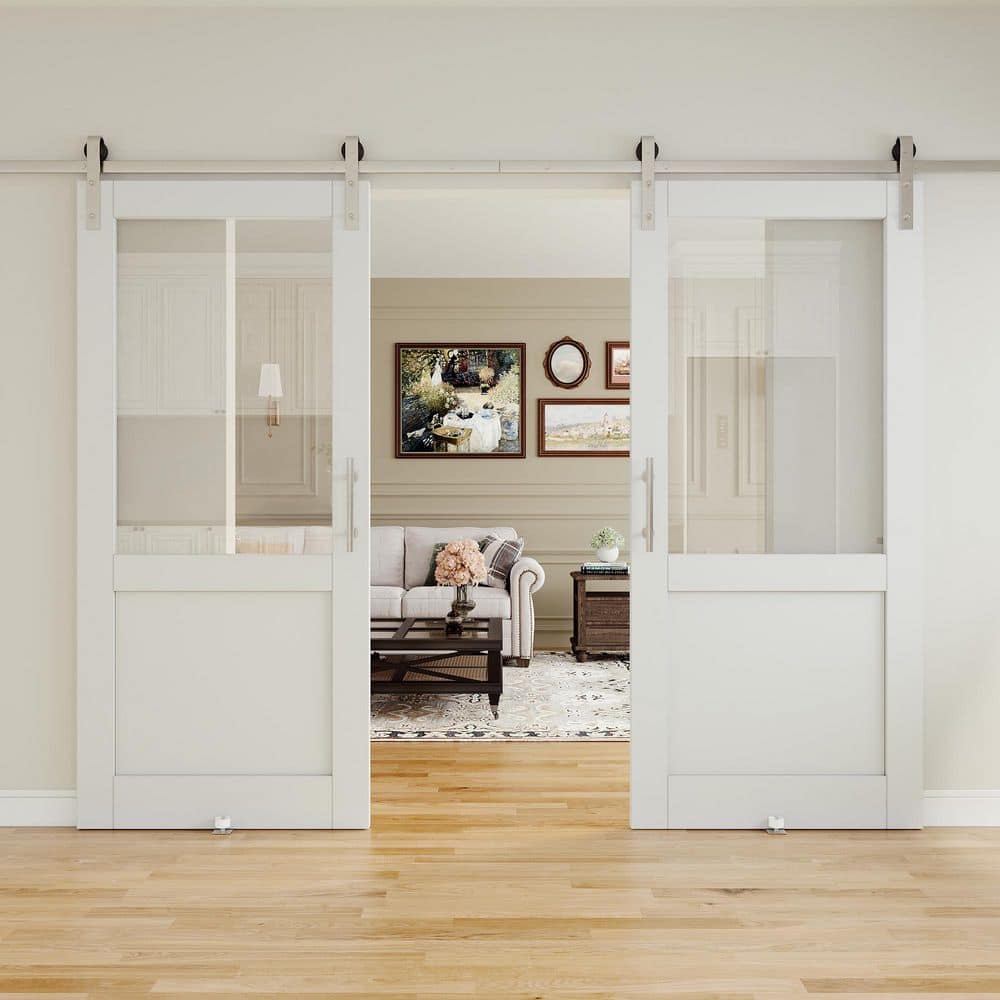 ARK DESIGN 72 in. x 80 in. 1/2-Lite Tempered Clear Glass White
