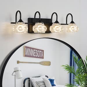 23 in. 4-Light Black Vanity Lights Fixture with Clear Crystal Shades and No Bulbs Included