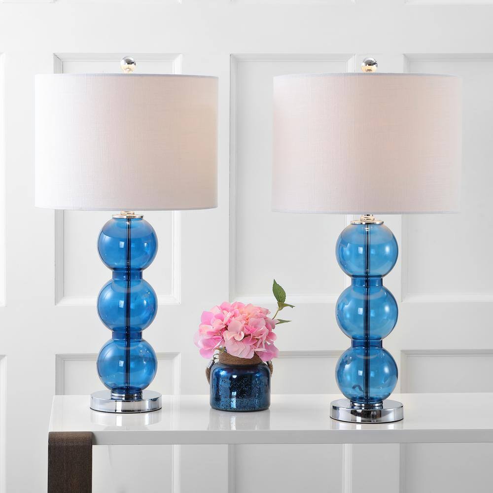 JONATHAN Y Bella 27 in. Cobalt Blue/Chrome Glass Triple-Sphere 
