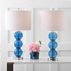 Bella 27 in. Cobalt Blue/Chrome Glass Triple-Sphere Table Lamp (Set of 2)