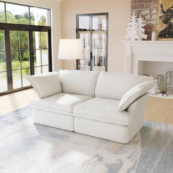 J&E Home 82.66 in. 2-Piece Flared Arm Modular Velvet Modern Sectional Sofa in White Loveseat
