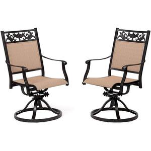Classic Dark Brown Swivel Cast Aluminum Outdoor Dining Chair (2-Pack)