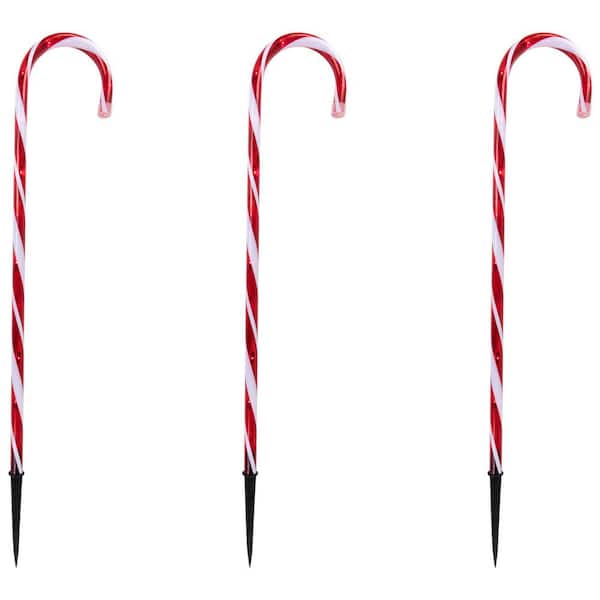 Set of 3 Red and White Twinkle Candy Cane Christmas Pathway Lights 26"