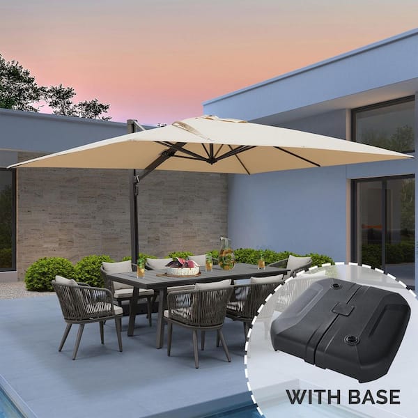 10 ft. x 13 ft. Large Outdoor Aluminum Cantilever 360-Degree Rotation Patio Umbrella with Base, Beige