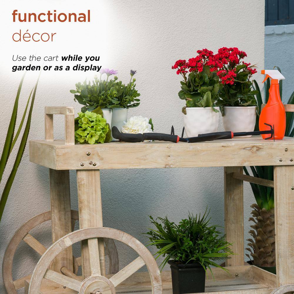 Rustic Multi-Color Wooden Garden Cart Display with Wheels