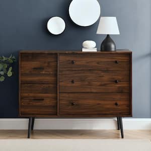 46 in. W. 5-Drawer Birch Wood and Metal Mid Century Modern Dresser