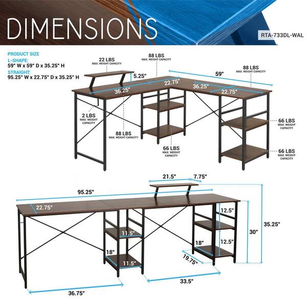 TECHNI MOBILI 59 in. W L-Shape Gold Home Office Two-Tone Desk with Storage  Computer Desk RTA-739DL-GLD - The Home Depot