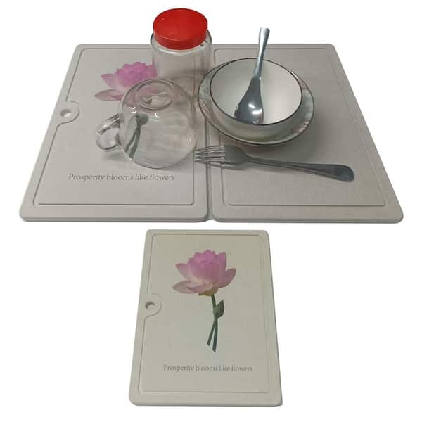 Foldable Diatomite Drying Mat with Wall Hook, Super Absorbent Non-Slip Kitchen Counter & Sink Pad for Dishes, Utensils