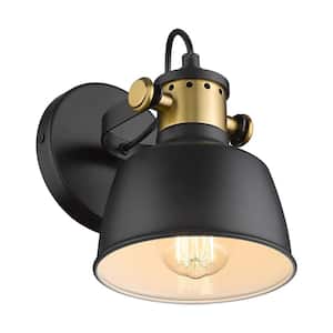 5.9 in. 1-Light Brass Black Vanity Light with Metal Shade Mirror Sconces Wall Lighting for Bathroom