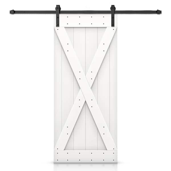 CALHOME 26 in. x 84 in. X-Series White Stained DIY Wood Interior Sliding Barn Door with Hardware Kit
