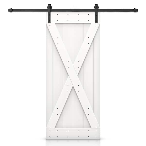 CALHOME 34 in. x 84 in. X-Series White Stained DIY Wood Interior Sliding Barn Door with Hardware Kit