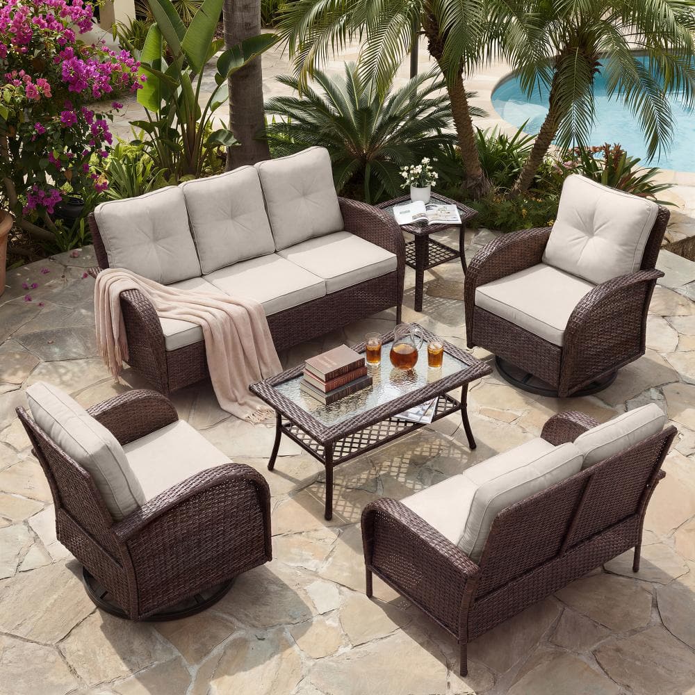 7-Person Outdoor Patio Furniture Set,Wicker Sectional Swivel Rocker Chairs Sets price history on PriceWatchPro