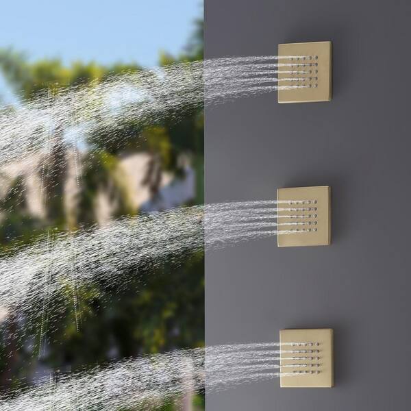 4-spray Square Shower Head Ceiling Type Fixed and Handheld Shower Head Flow rate 1.8 GPM in Brushed Gold