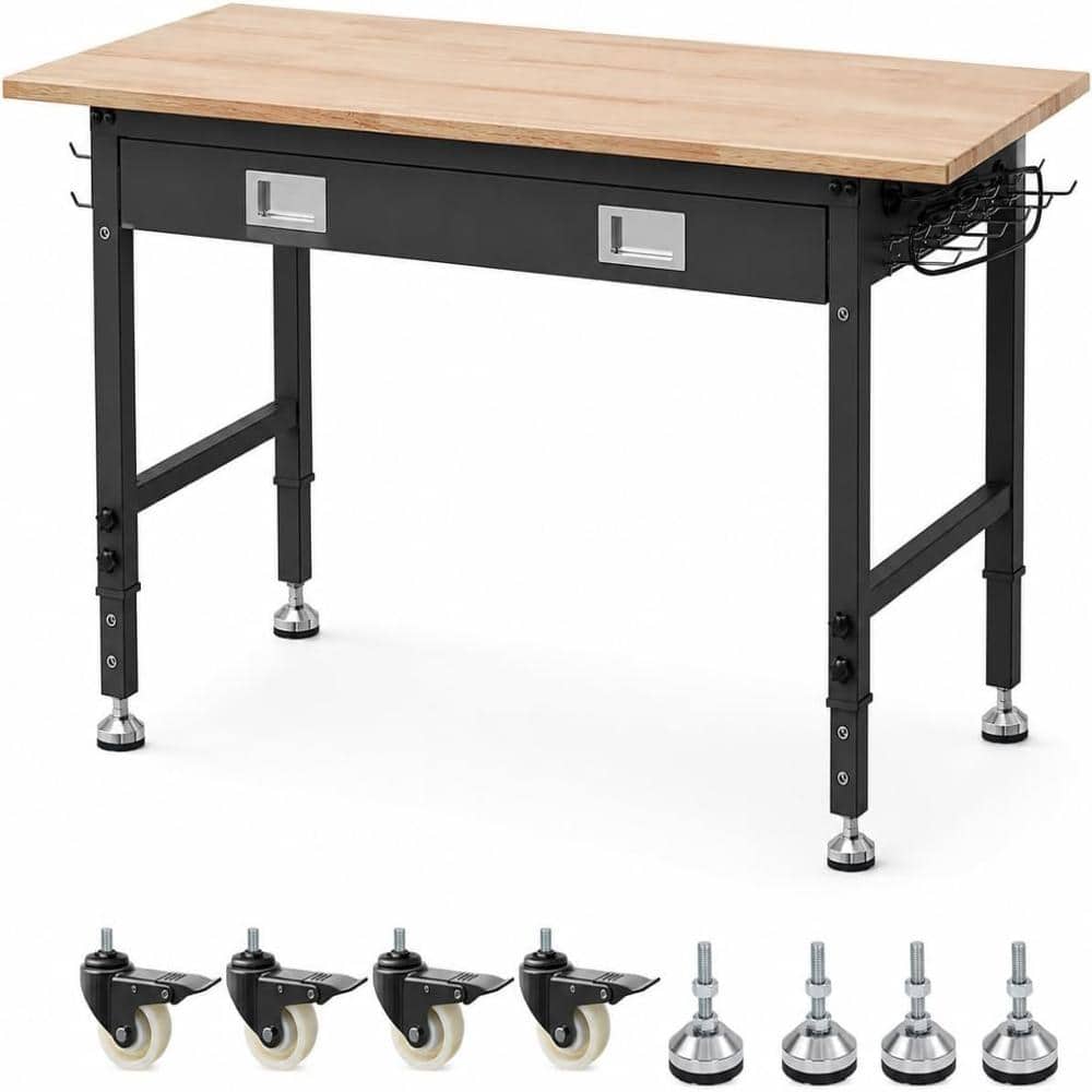 "48""x24"" Solid Wood Workbench 2000 LBS, Rolling Work Table with Drawer, Pegboard, Power Outlets & 8.2 ft power cord" price history on PriceWatchPro