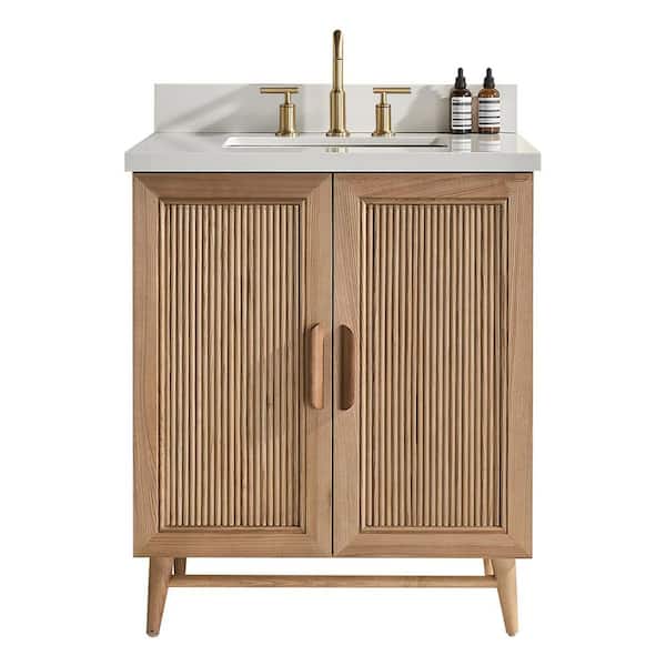 Weyvian 30 in. Single Sink Freestanding Light Coffee Bath Vanity with White Carrara Marble Top Pre-Assembled
