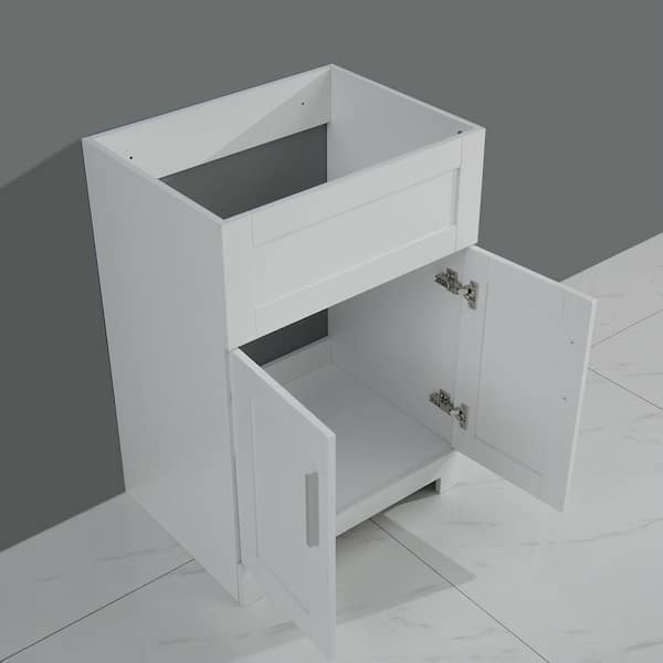 ANGELES HOME 24 in. White Paint-Free Laundry Tub Cabinet with Stainless Steel Combo