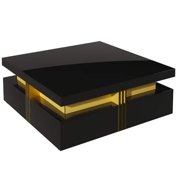 Nestfair 43.3 in. W Glossy Black Square MDF Coffee Table with 4
