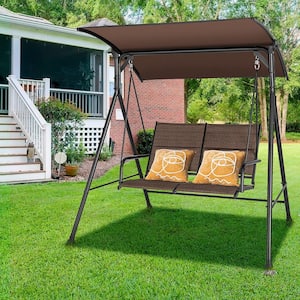 2-Person Metal Porch Swing Glider Patio Swing Soft Cushion Adjustable Canopy Outdoor Garden