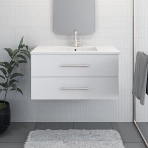 Napa 40 in. W. x 20 in. D Single Sink Bathroom Vanity Wall Mounted in White with Acrylic Integrated Countertop