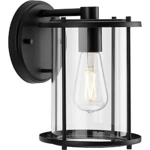 Gunther 6.5 in. 1-Light Matte Black Outdoor Medium Wall Lantern with Clear Glass Shade Sconce