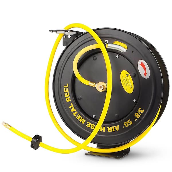 50 ft. x 3/8 in. I. D Retractable All-Weather Rubber Air Hose Reel with Auto Rewind, 1/4 in. NPT