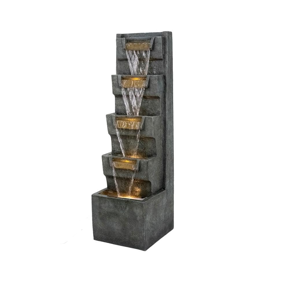 "39.4"" Resin Outdoor Water Fountain,4-Tier Cascading Waterfall Fountain with Warm LED Lights with Quiet Pump" price history on PriceWatchPro