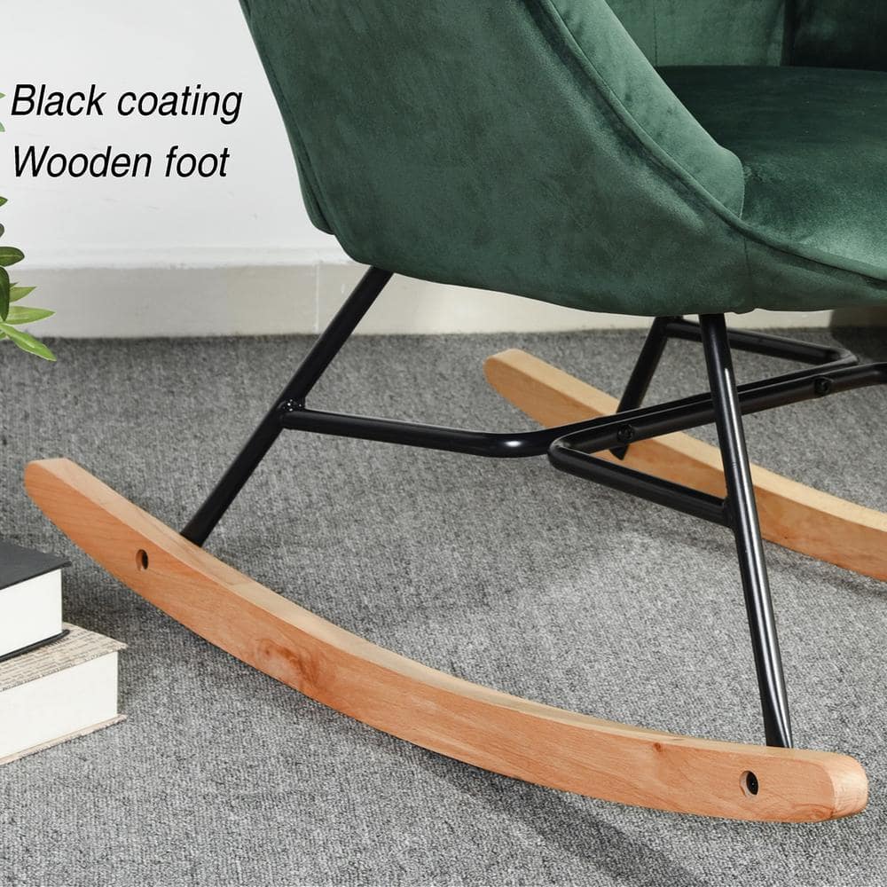Green Velvet Tufted Rocking Chair with Wooden Base