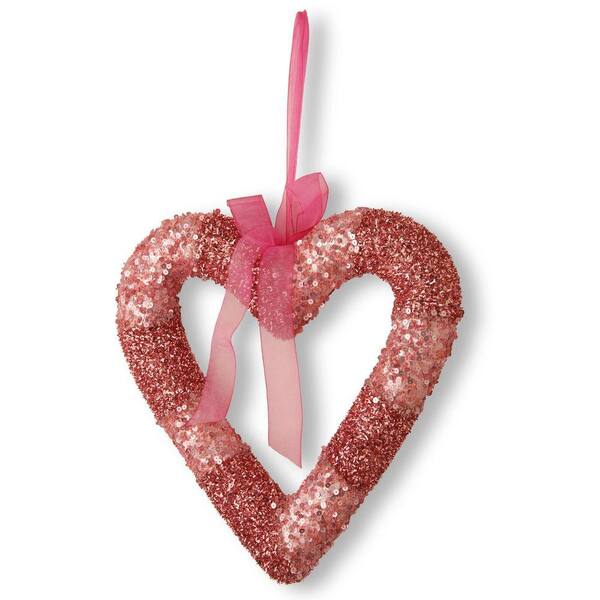 National Tree Company Pink Bead Artificial Glittered Valentine Heart