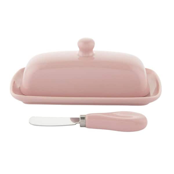 1.5 oz. Pink Porcelain Butter Dish with Knob Handle Great for Cooking Durable & Sturdy Butter Keeper