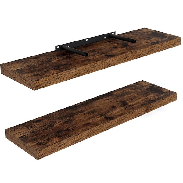 Unbranded 24 in. W x 6.5 in. D Rustic Brown Wood Floating Shelves for Wall(Set of 2) Decorative Wall Shelf